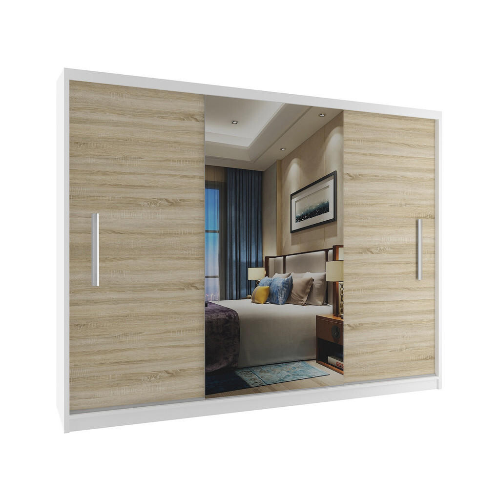 B BELINI GROUP POSUVNÁ SKŘÍŇ Verona ME, Bílá/Dub Sonoma Mat, 232 cm, se zrcadlem