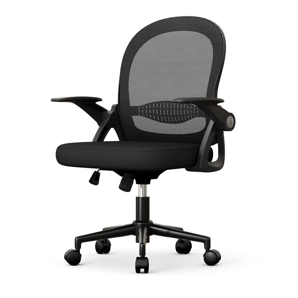 Rattantree ERGONOMICKÁ-KANCELÁŘSKÁ-ŽIDLE, středně vysoké opěradlo, sklápěcí opěrky na ruce, bederní opěrka – Černá