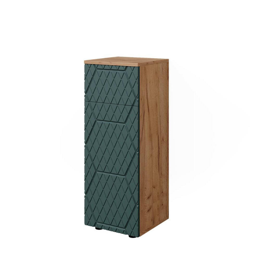 Vicco MIDI SKŘÍŇKA Irma Zelený/zlatý dub 30 x 81 cm s 1 zásuvkou, 2 přihrádkami, koupelnou
