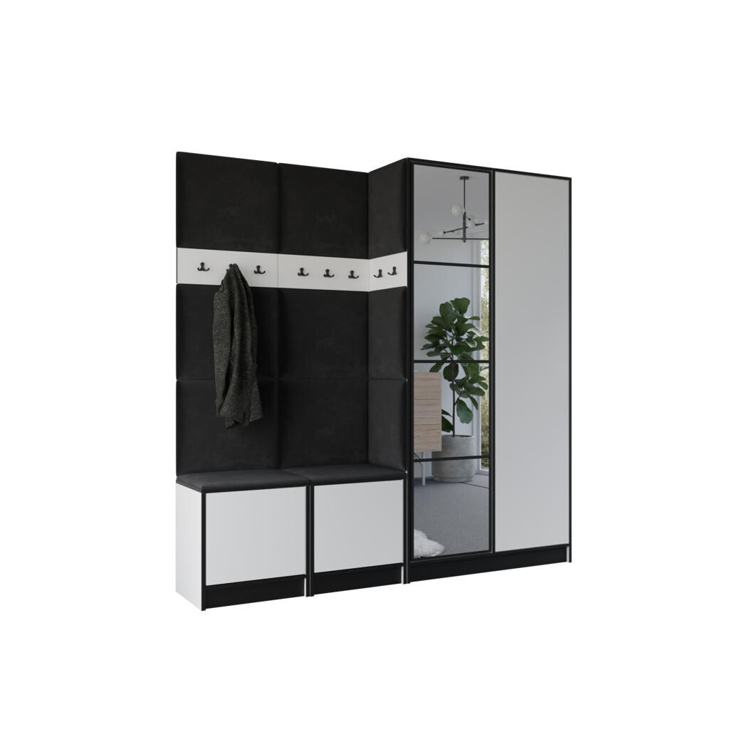 Kier Furniture ŠATNÍ SKŘÍŇ do předsíně EDEN 21 se zrcadlem - Bílá & Černá látka
