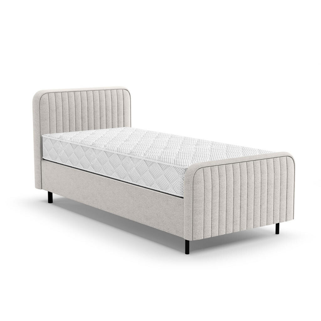Beautysofa ČALOUNĚNÁ POSTEL Lami 90x200, jednolůžko s úložným prostorem a taštičkovou matrací 20 cm, světle béžová