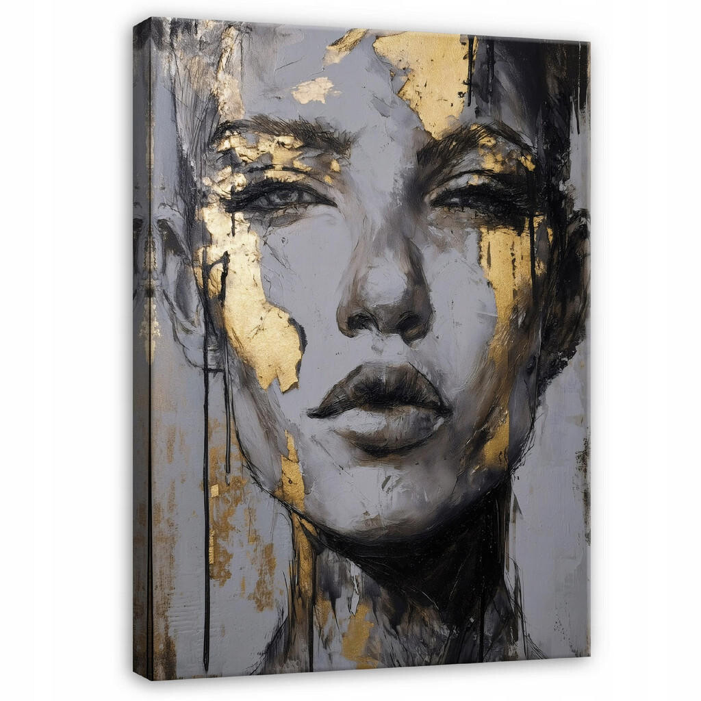 Wallarena OBRAZY Žena Abstraktní Šedozlatá 60x40