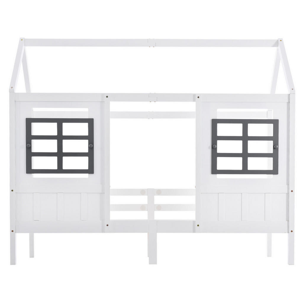 OKWISH DĚTSKÁ postel 200/90 cm bílá z borovice a MDF s okny a bezpečnostním rámem
