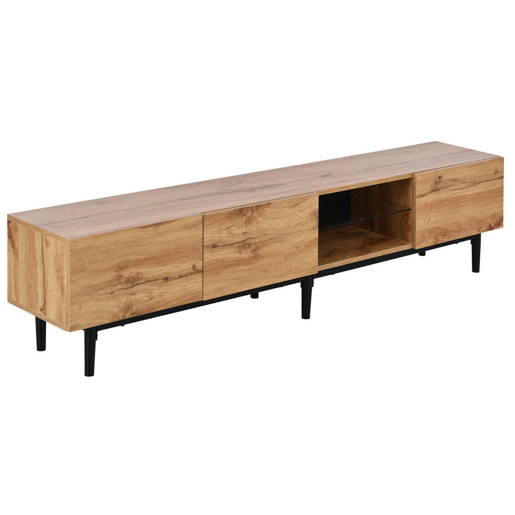 Redom TV stolek 175/31/41 cm s LED osvětlením ovladatelným přes aplikaci a úložným prostorem, Světlý dub
