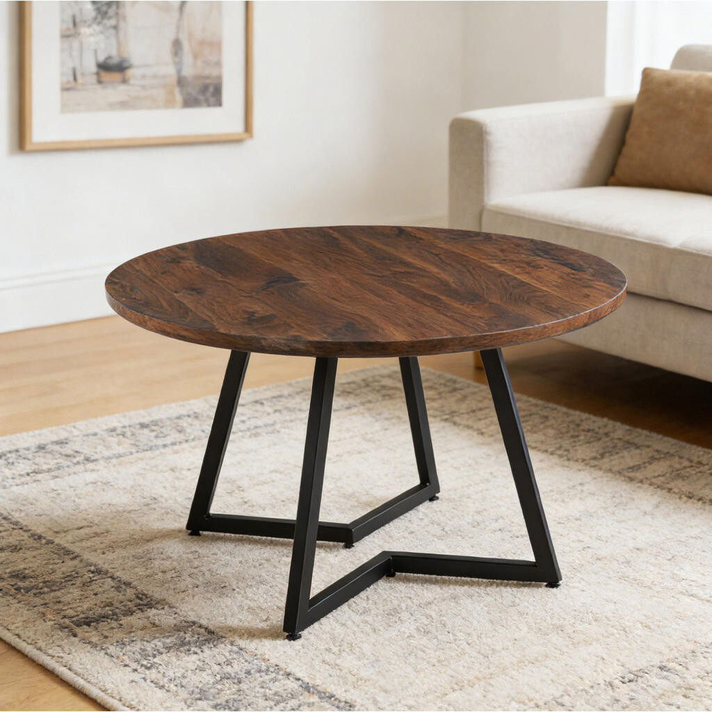 OKWISH JÍDELNÍ stůl 110/110/75 cm ořechová z MDF a kovu s moderním vzhledem