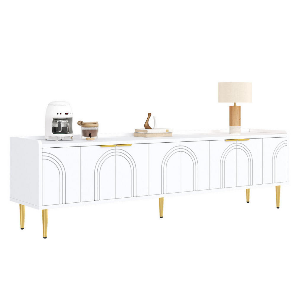 OKWISH TV stolek 170/35/47,5 cm bílý z MDF s kabelovým průchodem a zlatými detaily
