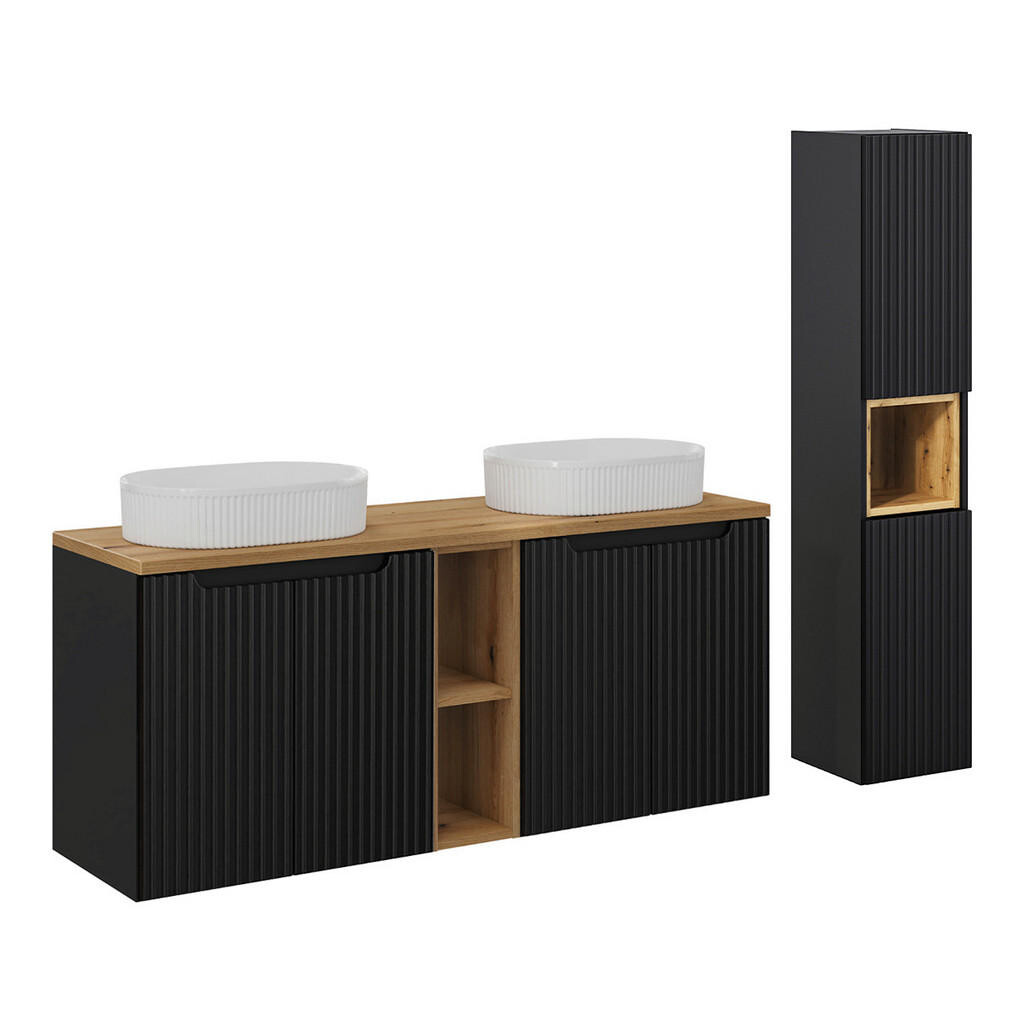 Petits-meubles KOUPELNOVÝ NÁBYTEK 140.4cm Riva 2er-Set Černá a dřevěná