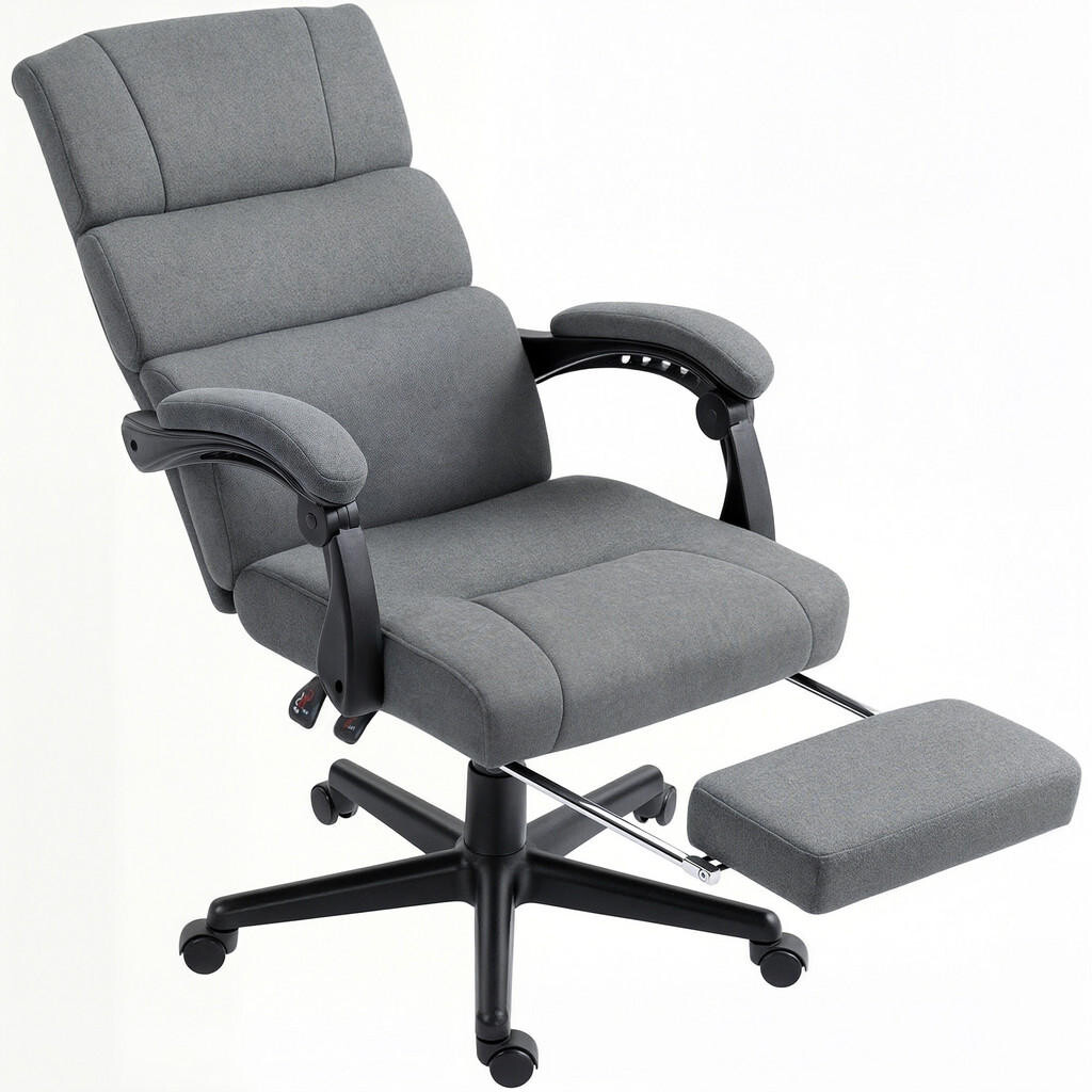 HOMCOM KANCELÁŘSKÁ ŽIDLE, ergonomická kancelářská židle s opěrkou nohou v sametovém vzhledu, tmavě šedá