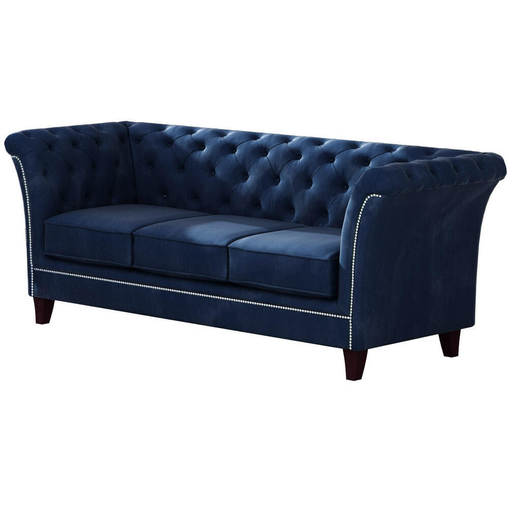S-Style CHESTERFIELD TŘÍMÍSTNÁ POHOVKA Fusion z námořnicky modrého sametu