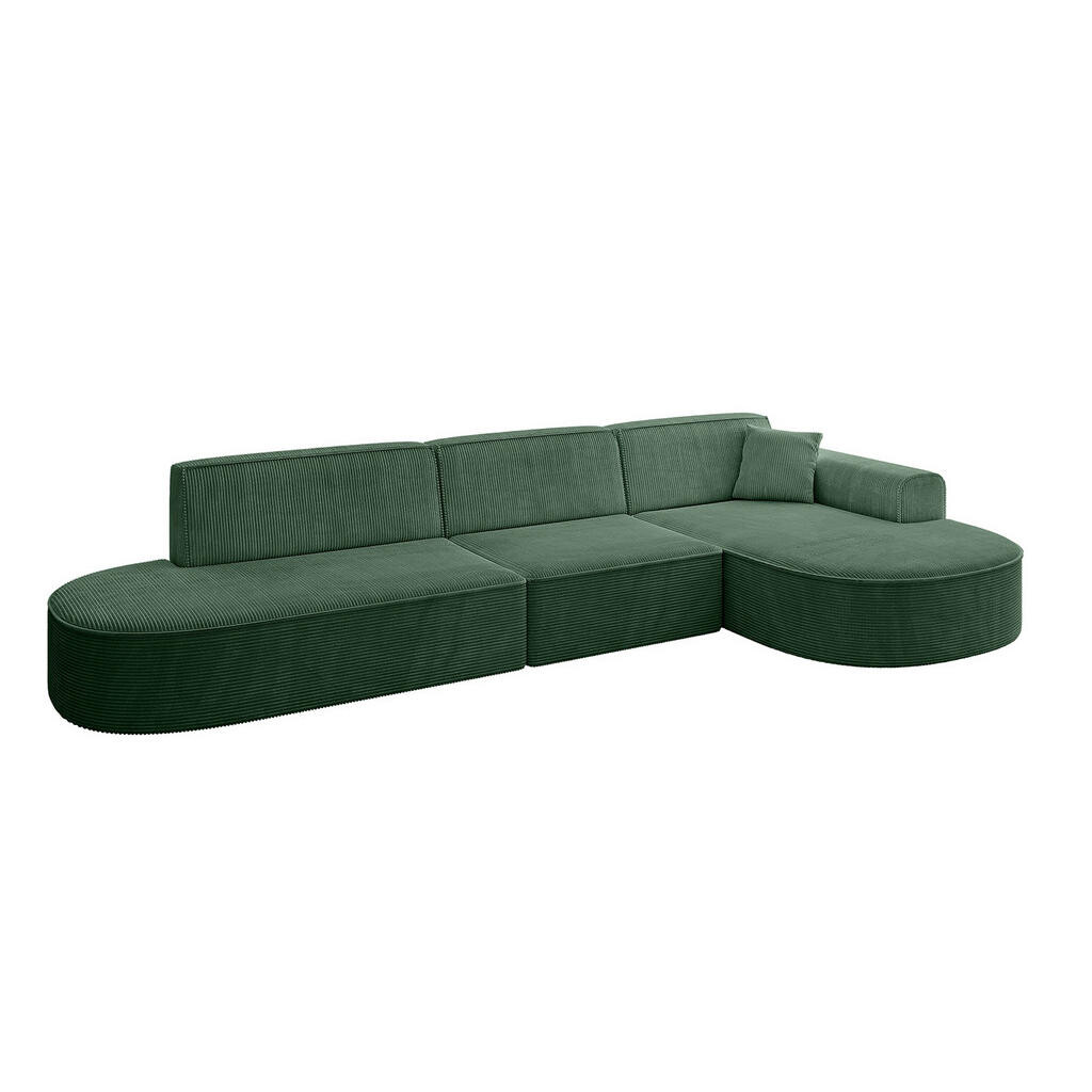 ALTDECOR ROHOVÁ SEDACÍ SOUPRAVA s otomanem vpravo MARI-L2 – 328 × 171 × 79 cm, zelený manšestr