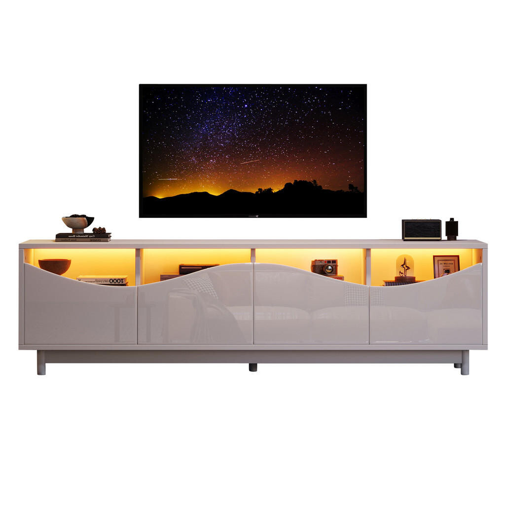 OKWISH TV stolek 175/38/51 cm bílý z MDF s LED osvětlením a bezúchytkovým otevíráním
