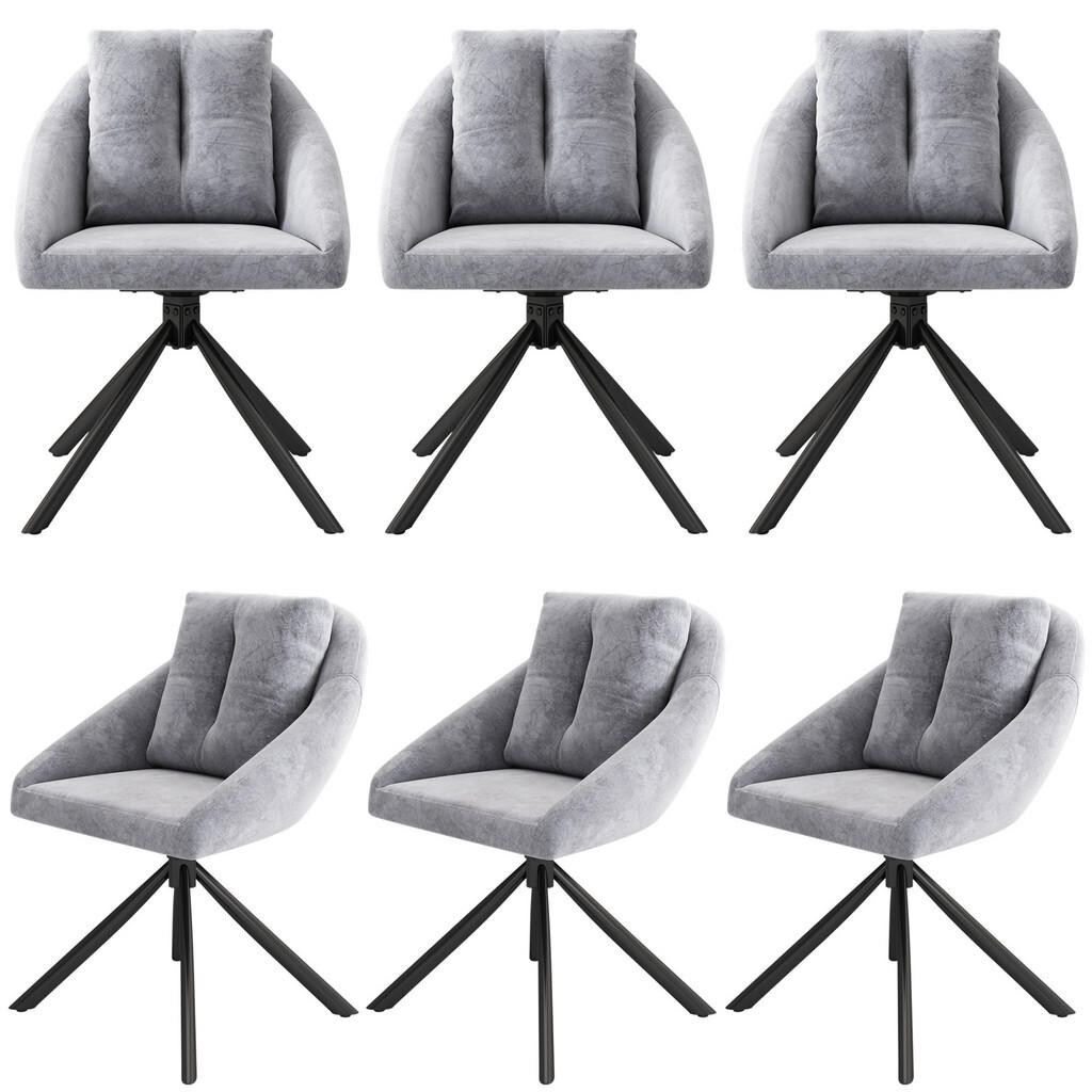 FLIEKS ŽIDLE 6ks Otočné Šedé Sametové Ergonomické
