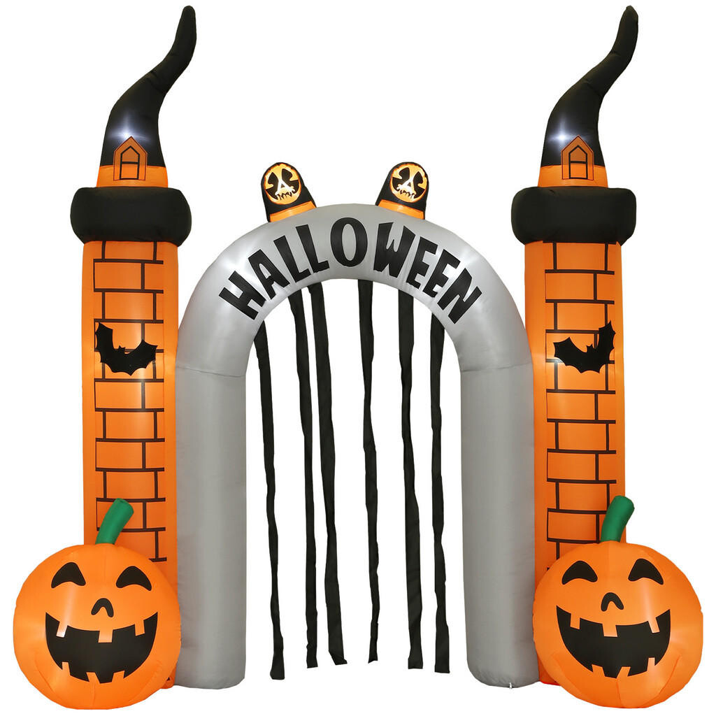 Outsunny NAFUKOVACÍ halloweenský oblouk 3 m s LED duchy a dýněmi, ventilátor pro zahradu a trávník