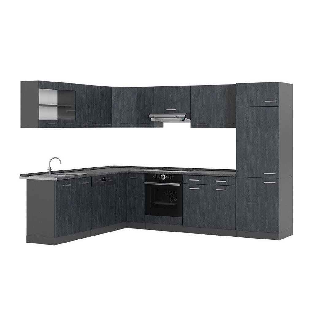 Vicco ROHOVÁ KUCHYŇ R-Line, Černý beton/Antracit, 287 x 227 cm PD Antracit