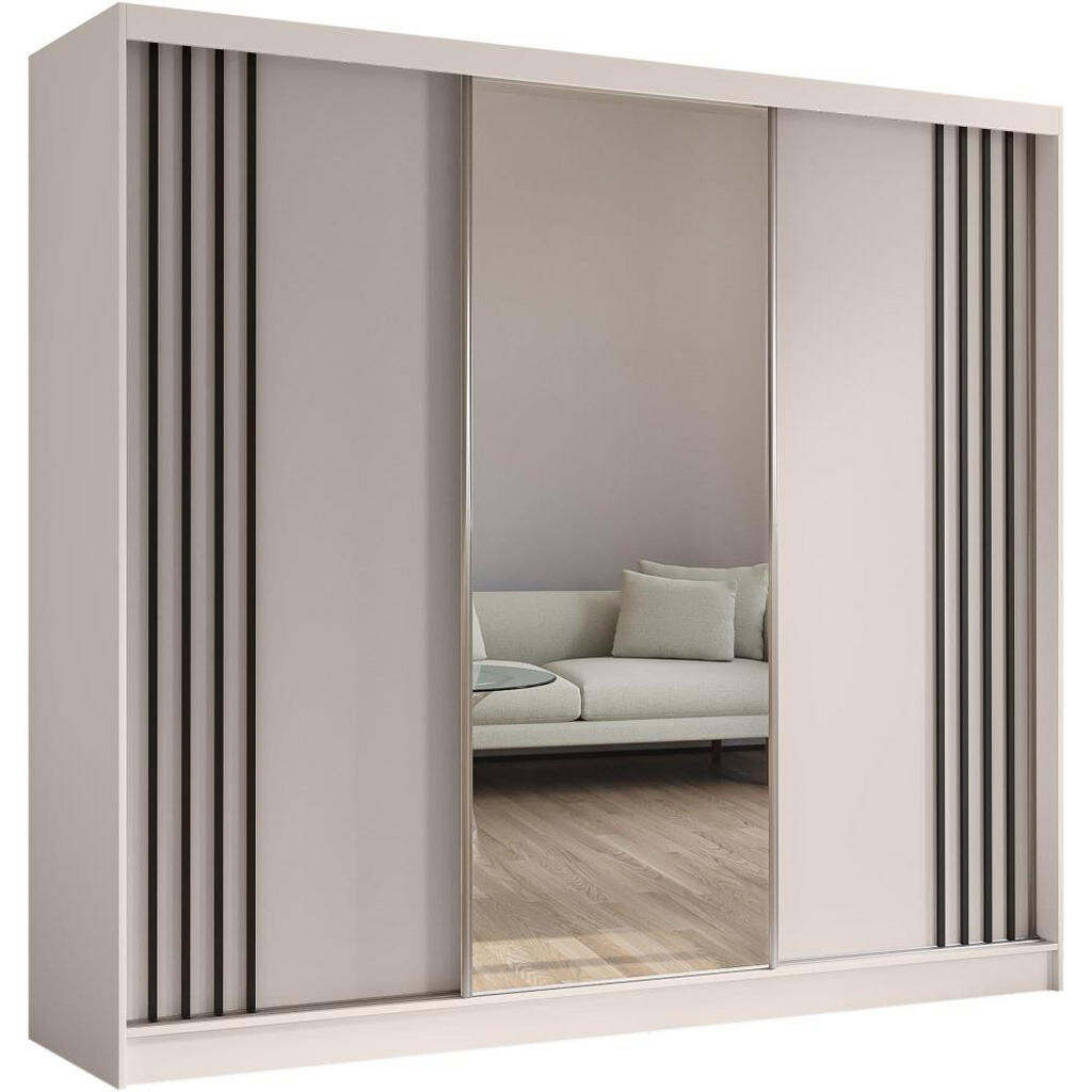 Beautysofa SKŘÍŇ s posuvnými dveřmi Nela II 240/216/61 kašmír + černá se zásuvkami