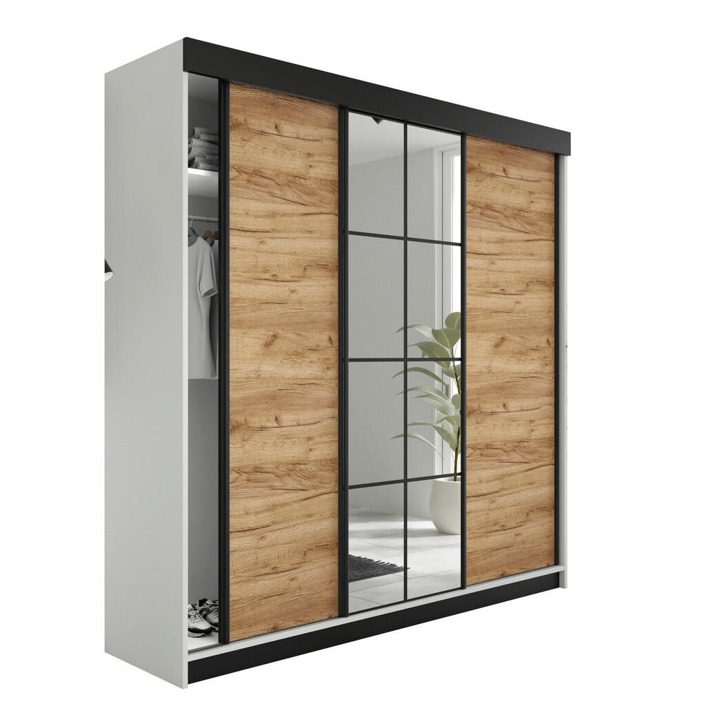 Kier Furniture POSUVNÁ ŠATNÍ SKŘÍŇ LAMARO - 250x205x59cm - Bílá & Dub Craft