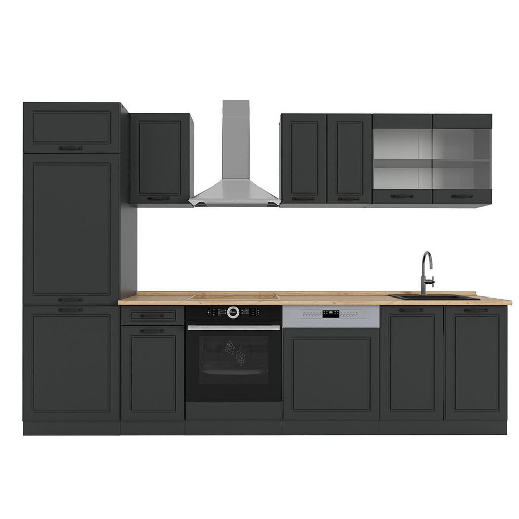 Vicco KUCHYŇSKÝ KOUT R-Line Antracitový venkovský dům/antracit 300 cm , PD Dub