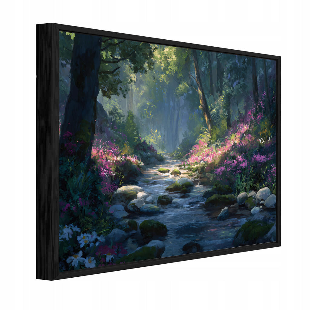 Wallarena ZARÁMOVANÉ obrazy les řeka béžová 120x80 cm