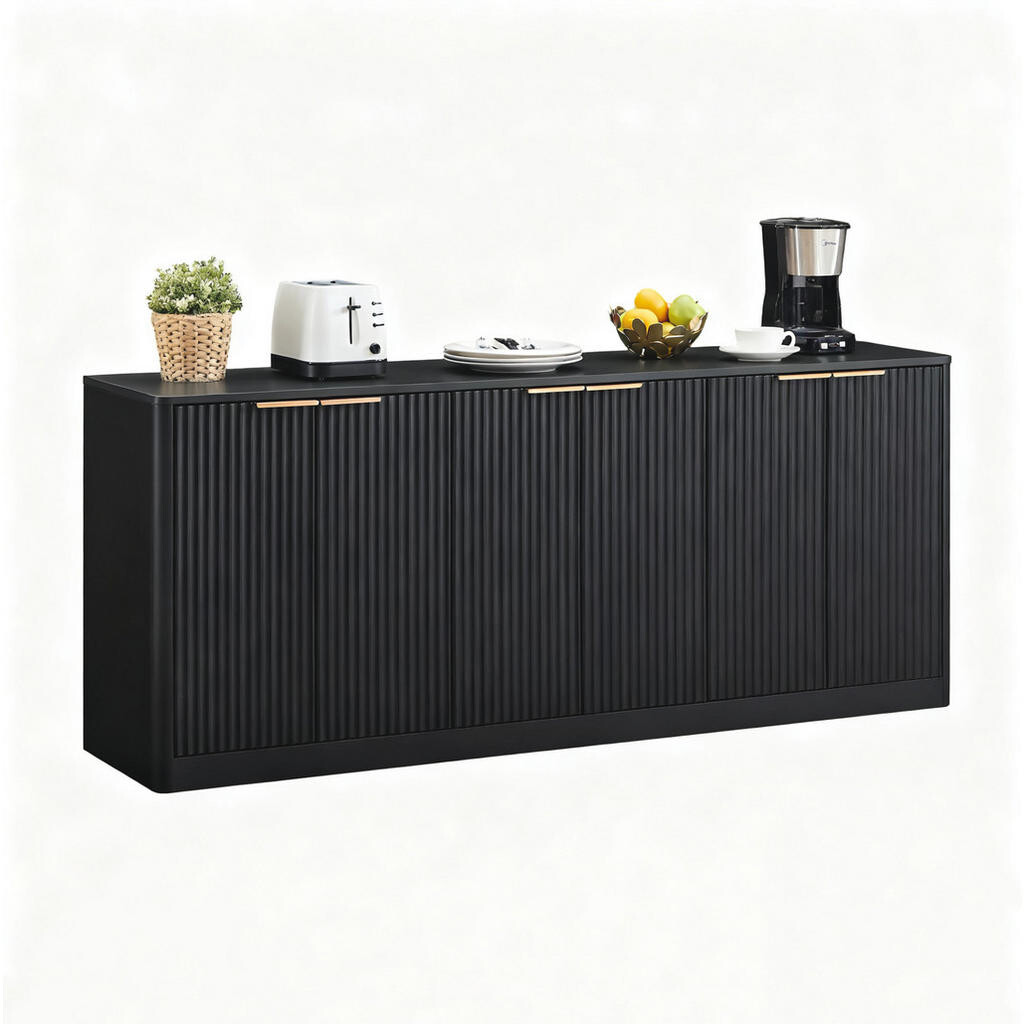 OKWISH BOČNÍ skříň 170/40/70,5 cm černá z MDF s vlnitým čelním panelem a úložným prostorem