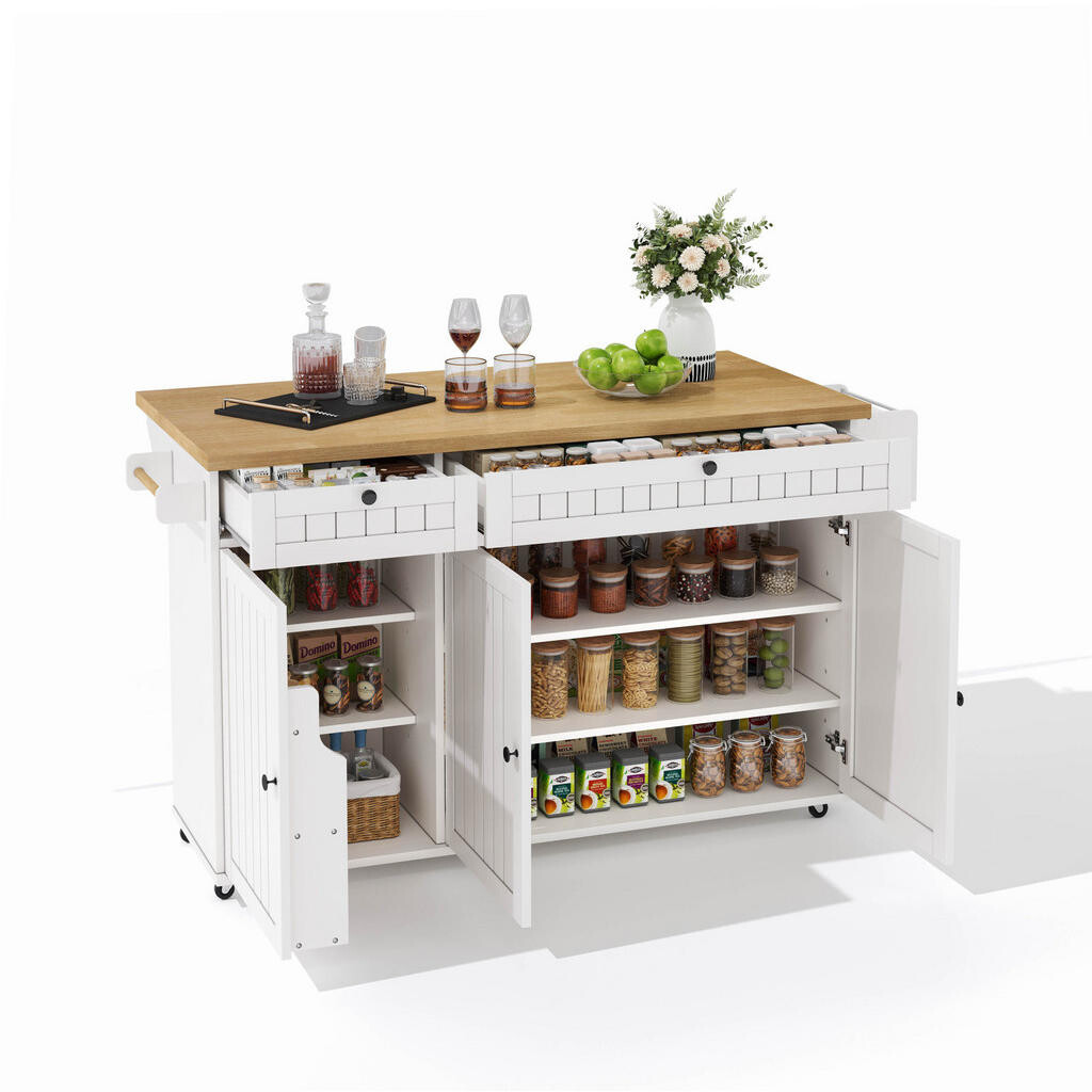 OKWISH KUCHYŇSKÝ ostrůvek 137/45/89,5 cm přírodní+bílá z MDF s klopnou pracovní deskou a úložným prostorem