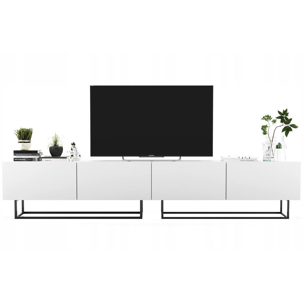 Meble Lindner SADA 2 TV stolků Enjoy Bílá mat 240 cm s kovovým rámem