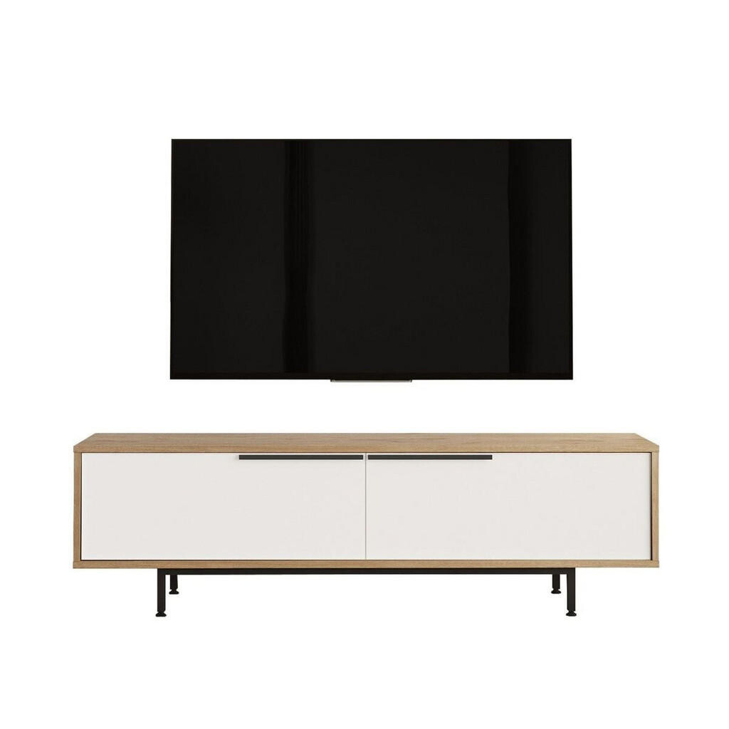 Calicosy TV stolek se 2 výklopnými dvířky, dubový a bílý efekt, šířka 160 cm - NAYA
