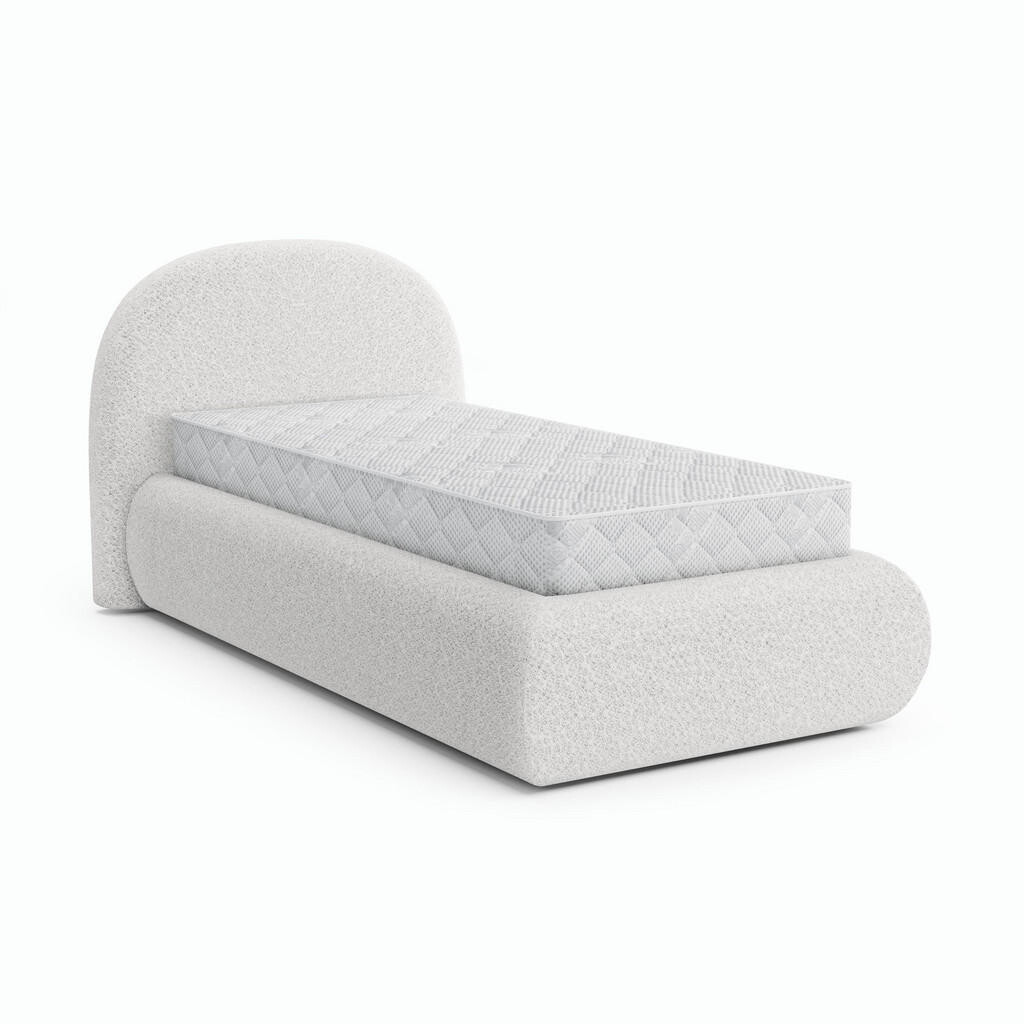 Beautysofa ČALOUNĚNÁ POSTEL Motti 90×200, jednolůžko s úložným prostorem a taštičkovou matrací 20 cm, krémová
