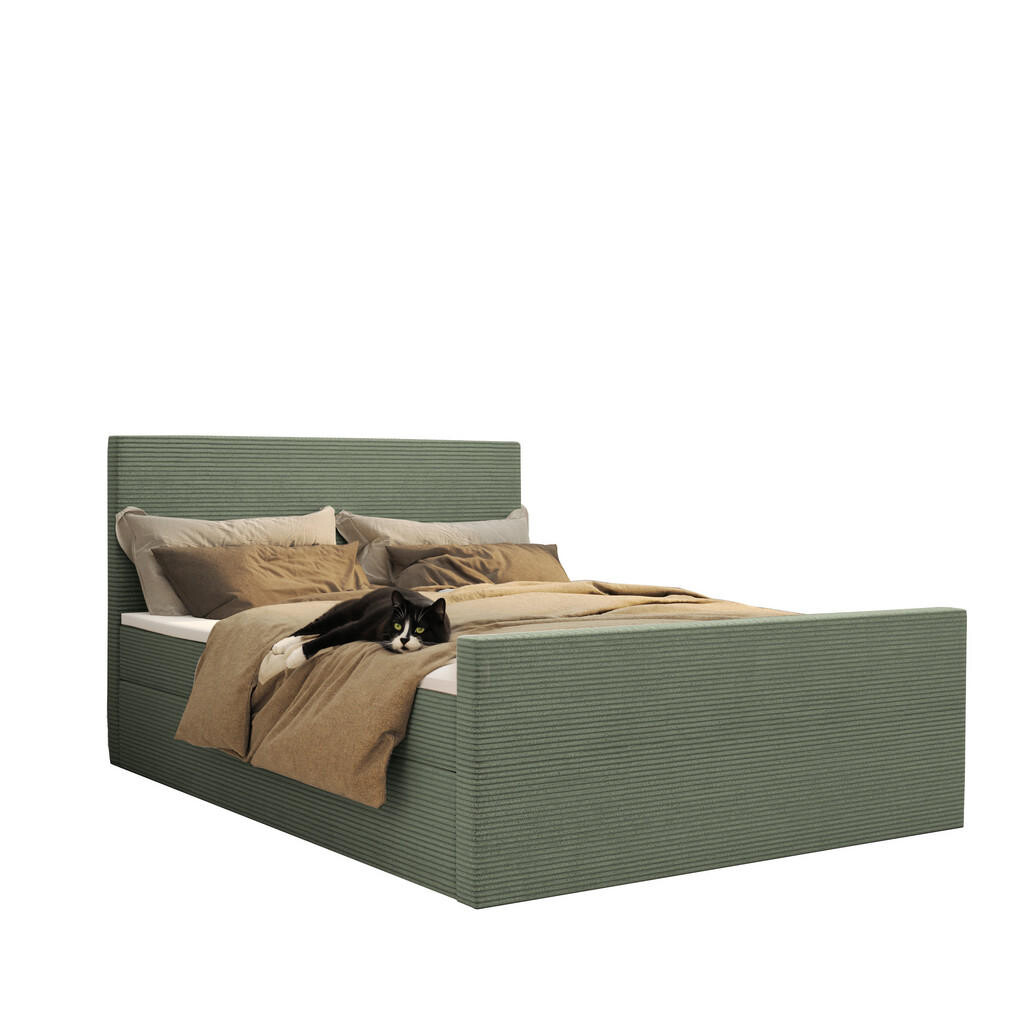Kaiser Möbel KONTINENTÁLNÍ POSTEL s úložným prostorem a topperem VIESTA tkanina Poso Světle zelená 140x200 cm H2-Pocket