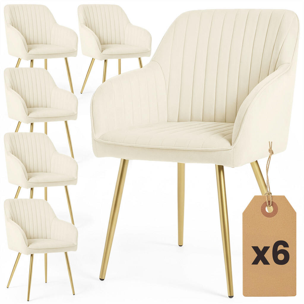 RAUMHIRSCH FURNITURE ČALOUNĚNÁ ŽIDLE, sada 6 ks, kovové nohy, krémová, zlatá 54,5/82/58
