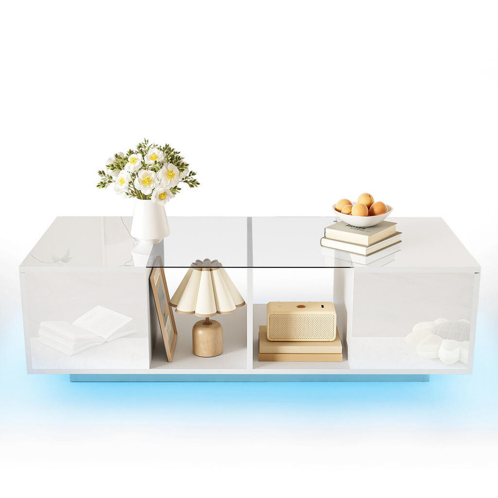 FLIEKS KONFERENČNÍSTOLEK 120x50cm Bílý LED Sklo MDF