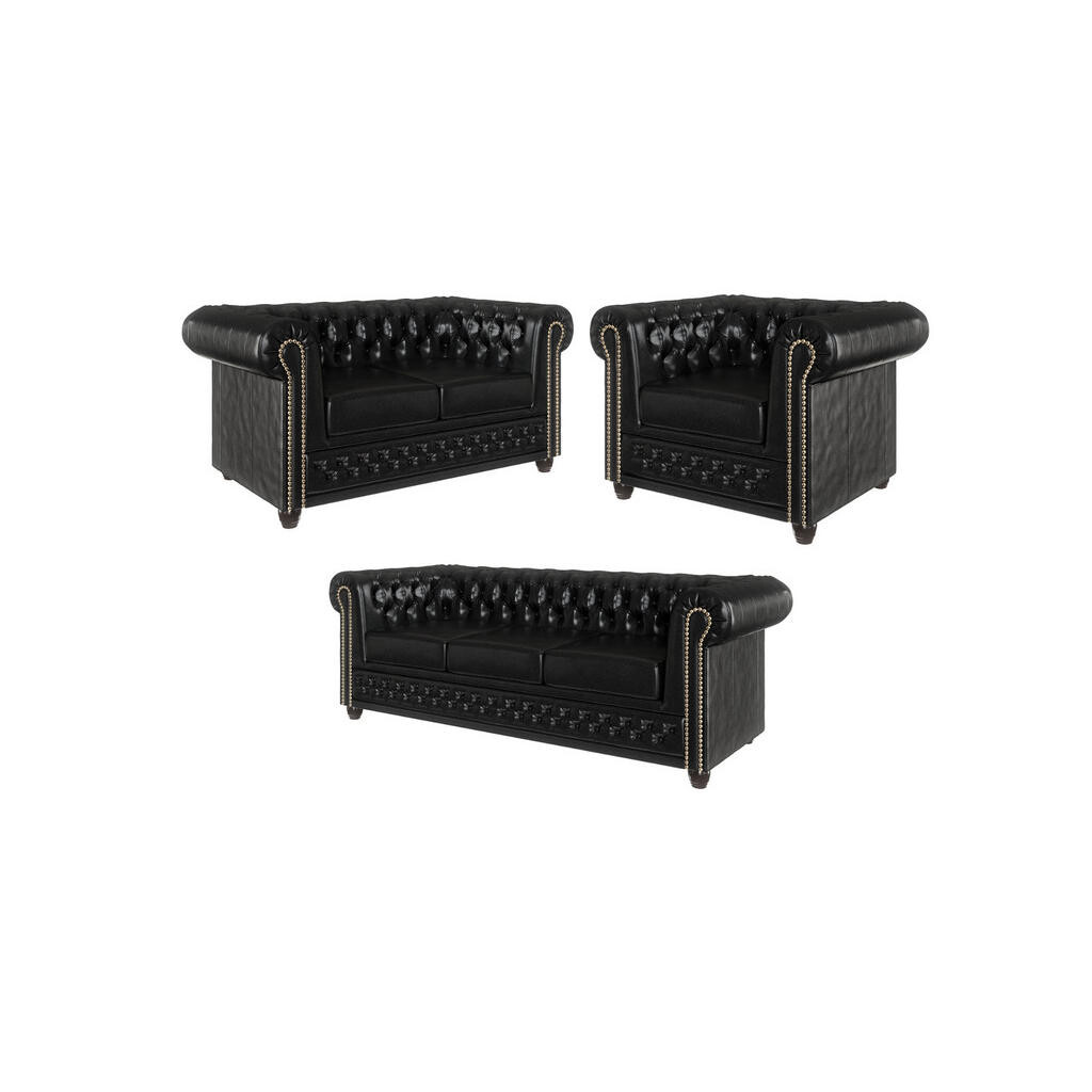 S-Style CHESTERFIELD SEDACÍ SOUPRAVA 3+2+1 Morin z černé veganské kůže
