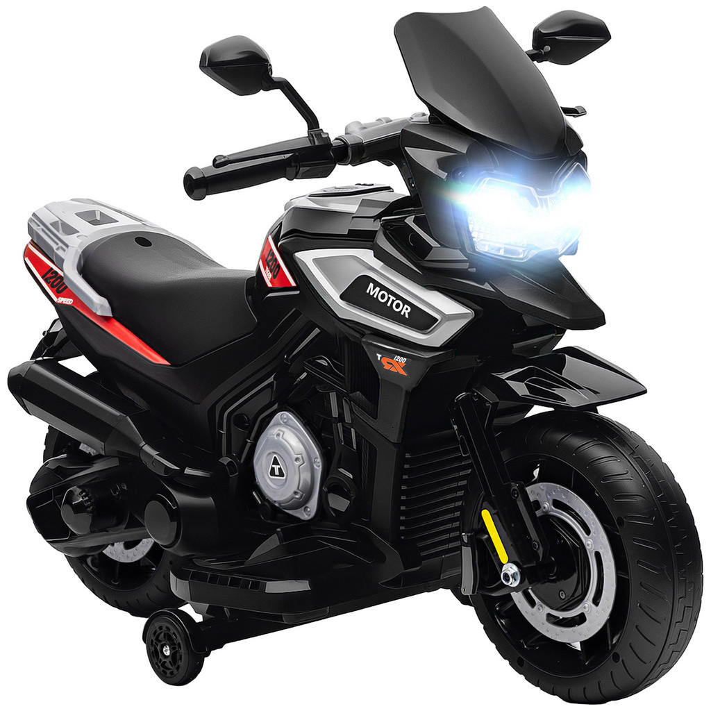 AIYAPLAY ELEKTRICKÁ MOTOCYKL PRO DĚTI 6V S 2 POMOCNÝMI KOLY, ČERNÁ