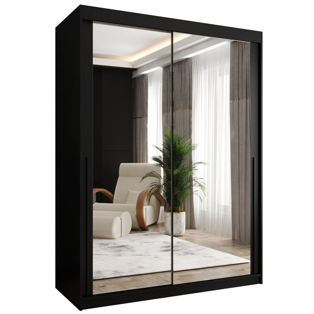 Home Collective ŠATNÍ SKŘÍŇ S POSUVNÝMI DVEŘMI se zrcadlem, šířka 150 cm, černá s černým madlem