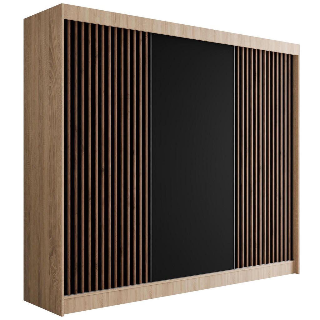 ALTDECOR ŠATNÍ SKŘÍŇ s lamelovými posuvnými dveřmi VILANv2 – 250 cm Sonoma dub + lamely dub wotan