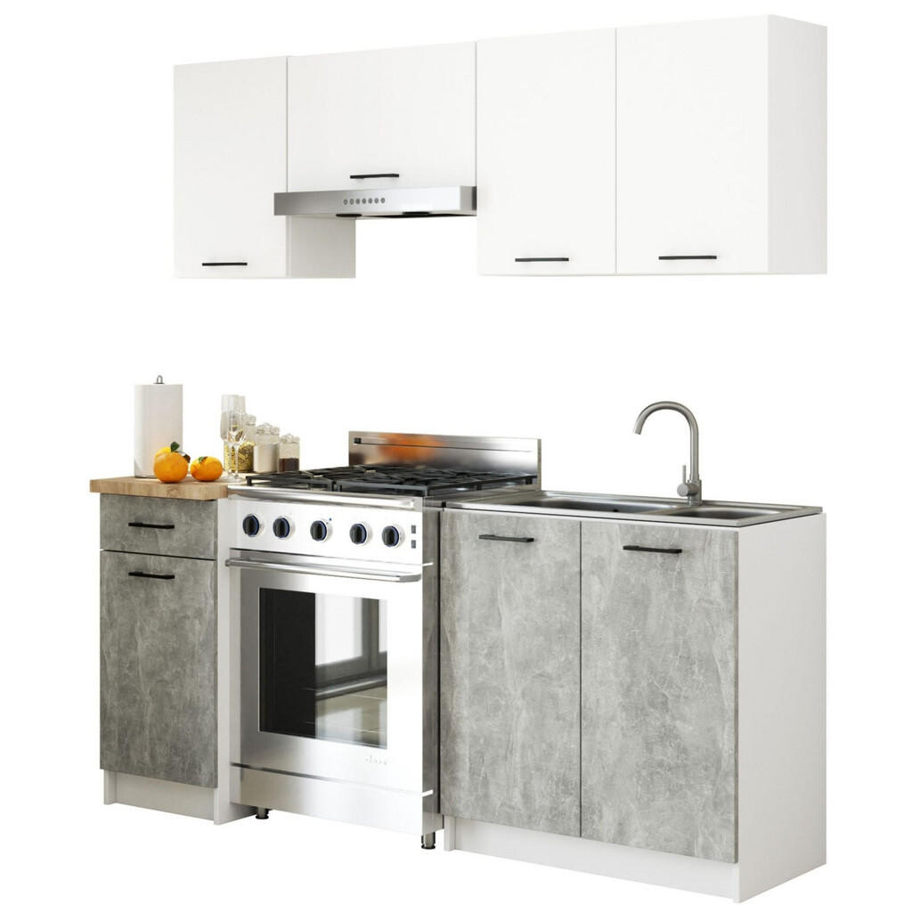 RAUMHIRSCH FURNITURE KUCHYŇSKÝ BLOK, bílý, beton 203/180/46