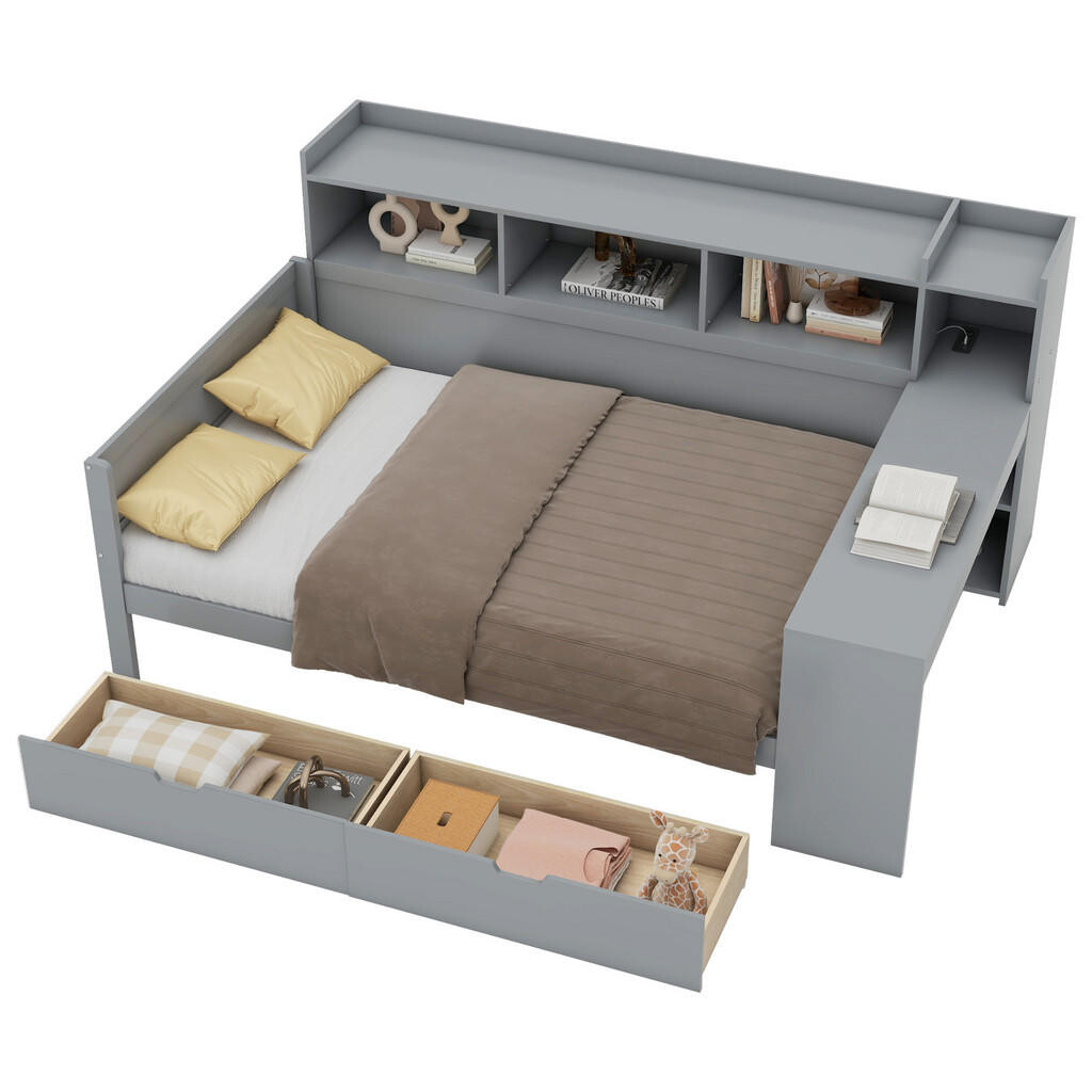 FLIEKS ROZKLÁDACÍ POHOVKA 90x200cm DTD Stůl USB Šedá