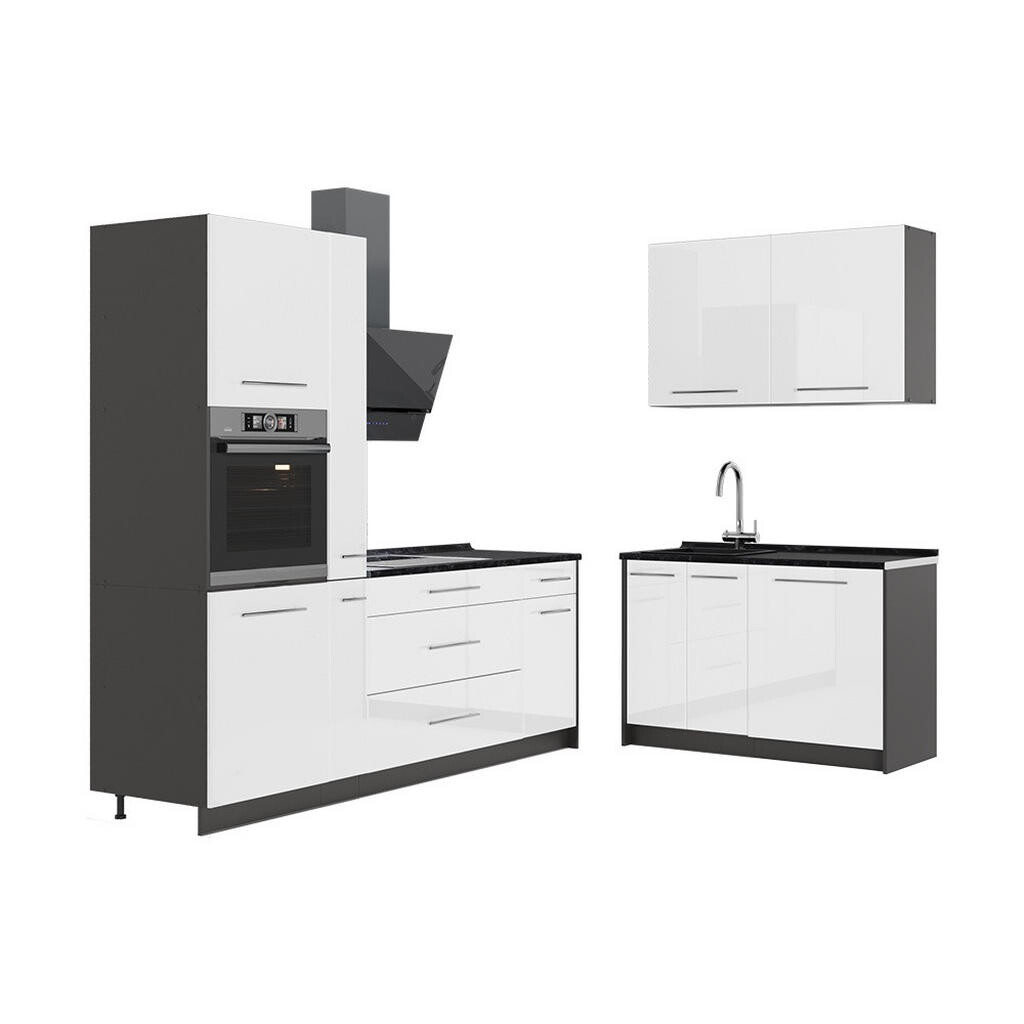 Vicco KUCHYNĚ Fame-Line, Bílá vysoký lesk/Antracit, 220 x 120 cm, PD Antracit