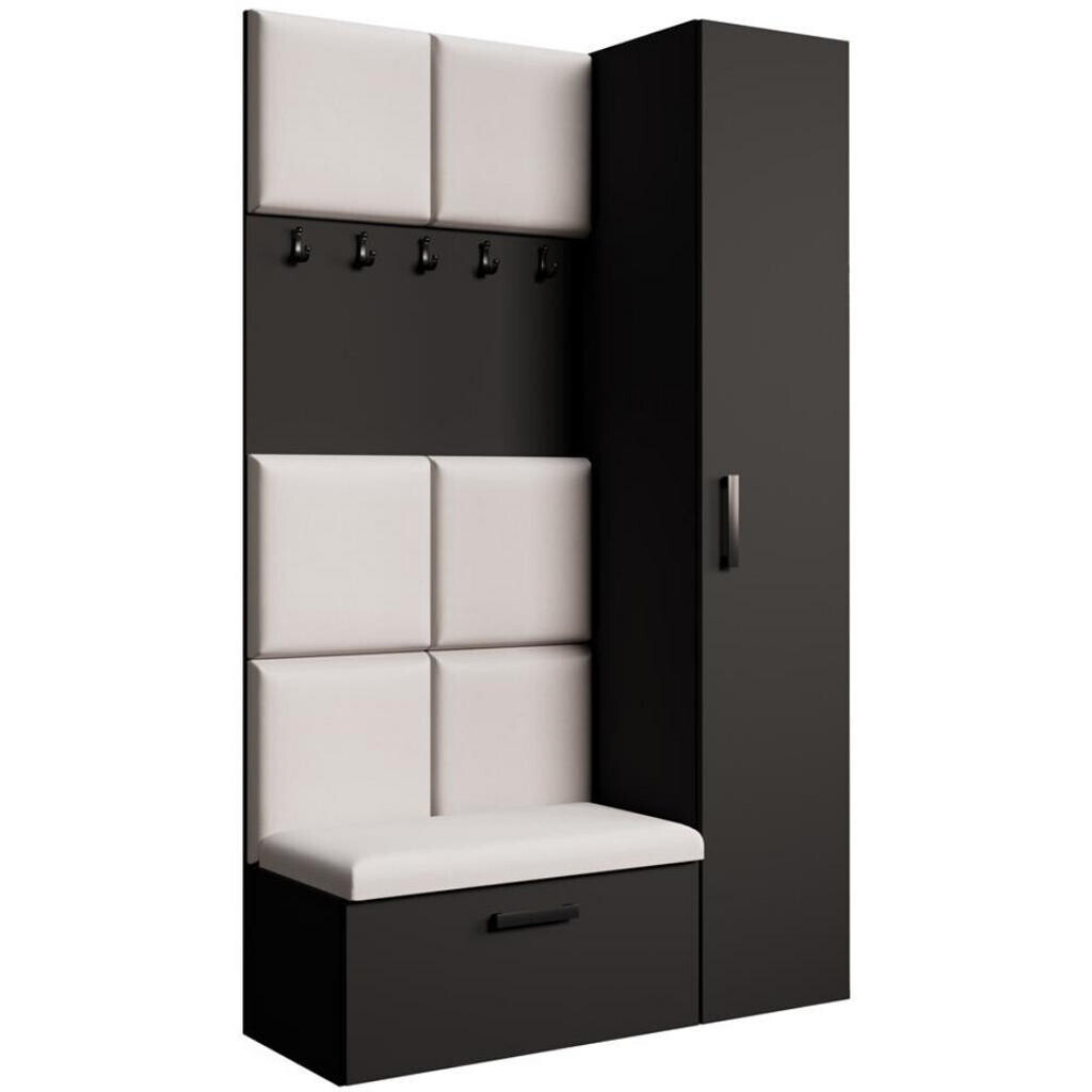 Beautysofa PŘEDSÍŇOVÁ sestava Margaret I+IV 121/203/43 s čalouněnými panely, černá|dub artisan