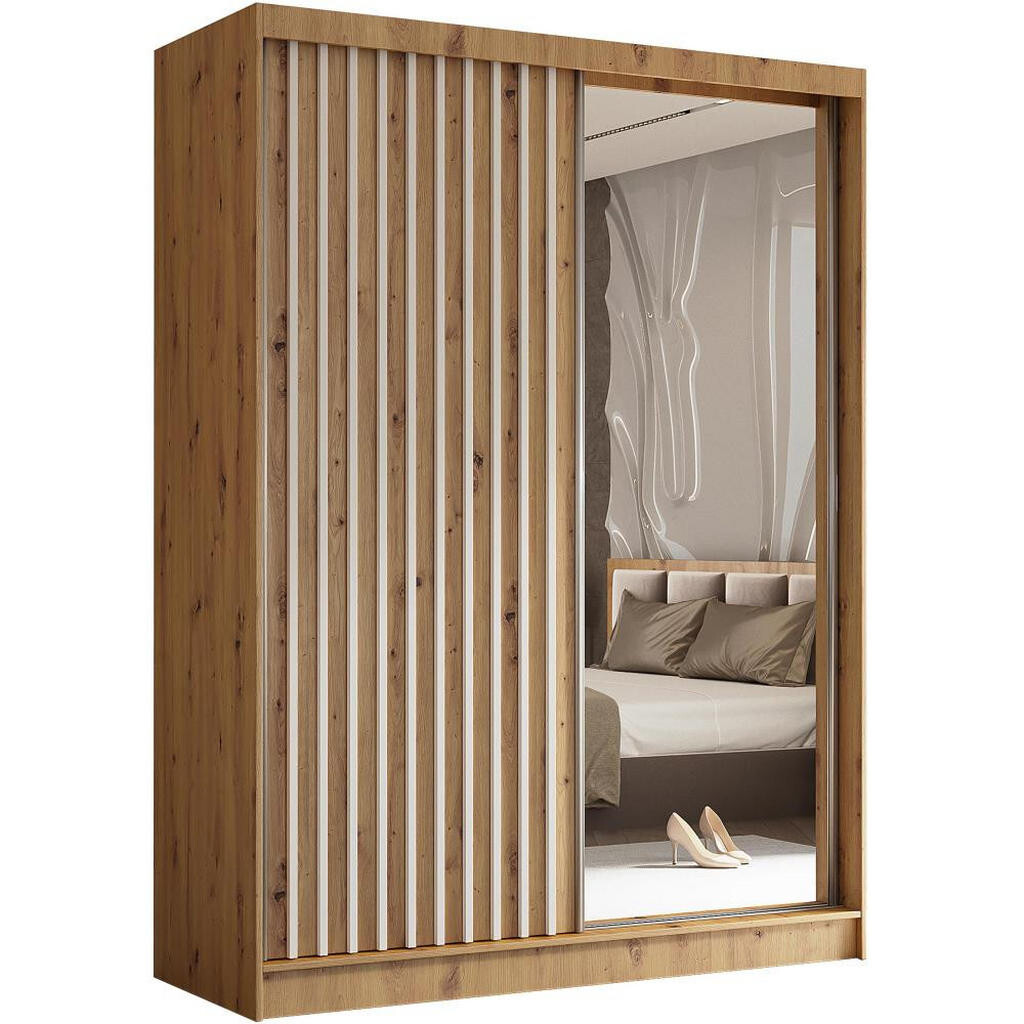 Beautysofa SKŘÍŇ s posuvnými dveřmi Helix 160/216/61 dub Artisan + bílá