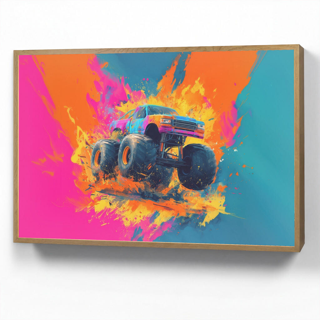 OnlyWow NÁSTĚNNÁ LAMPA S AKUMULÁTOREM Monster truck - Abstraktní - Stříkající barva - Barevné 90x60 cm