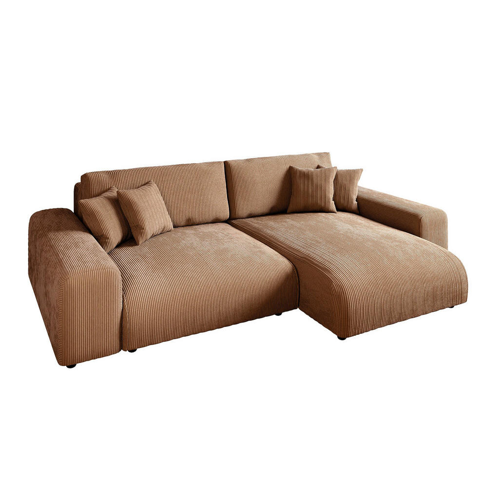 luma-home ROHOVÁ POHOVKA s funkcí rozkládání, úložným prostorem, vlnovou pružinovou konstrukcí, 255 × 165 × 84 cm (Š×H×V), manšestr světle hnědý / 210