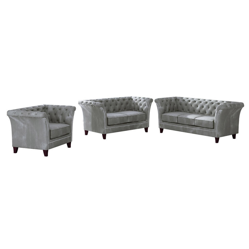 S-Style CHESTERFIELD SEDACÍ SOUPRAVA 3+2+1 Fusion ze šedého sametu