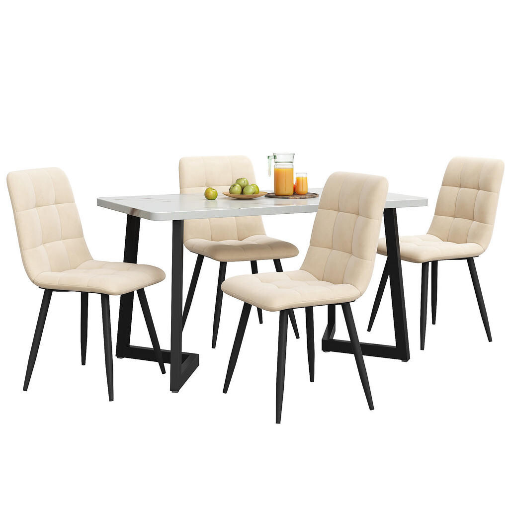 FLIEKS JÍDELNÍ SET 117cm 4 Židle Béžový samet Černý