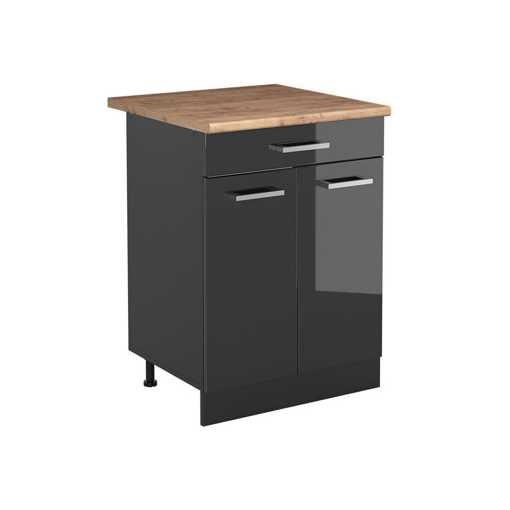 Vicco SPODNÍ SKŘÍŇKA KUCHYŇSKÉ LINKY R-Line, Antracitový vysoký lesk/Antracit, 60 cm se zásuvkou pracovná doska Dub Goldkraft