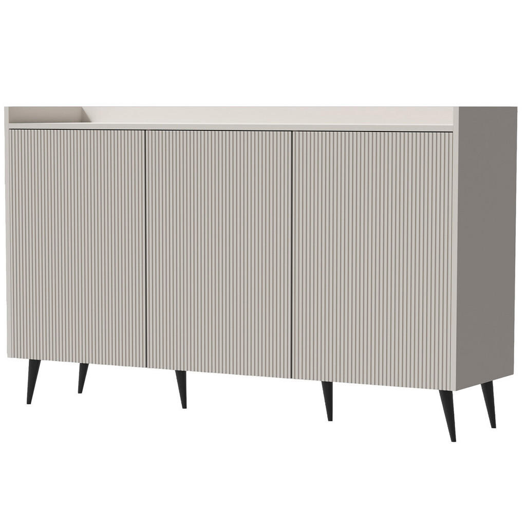 Beautysofa KOMODA Amfali se 3 dveřmi, drážkovaná čela, systém Push-to-open, kovové nohy, 150 cm, kašmír