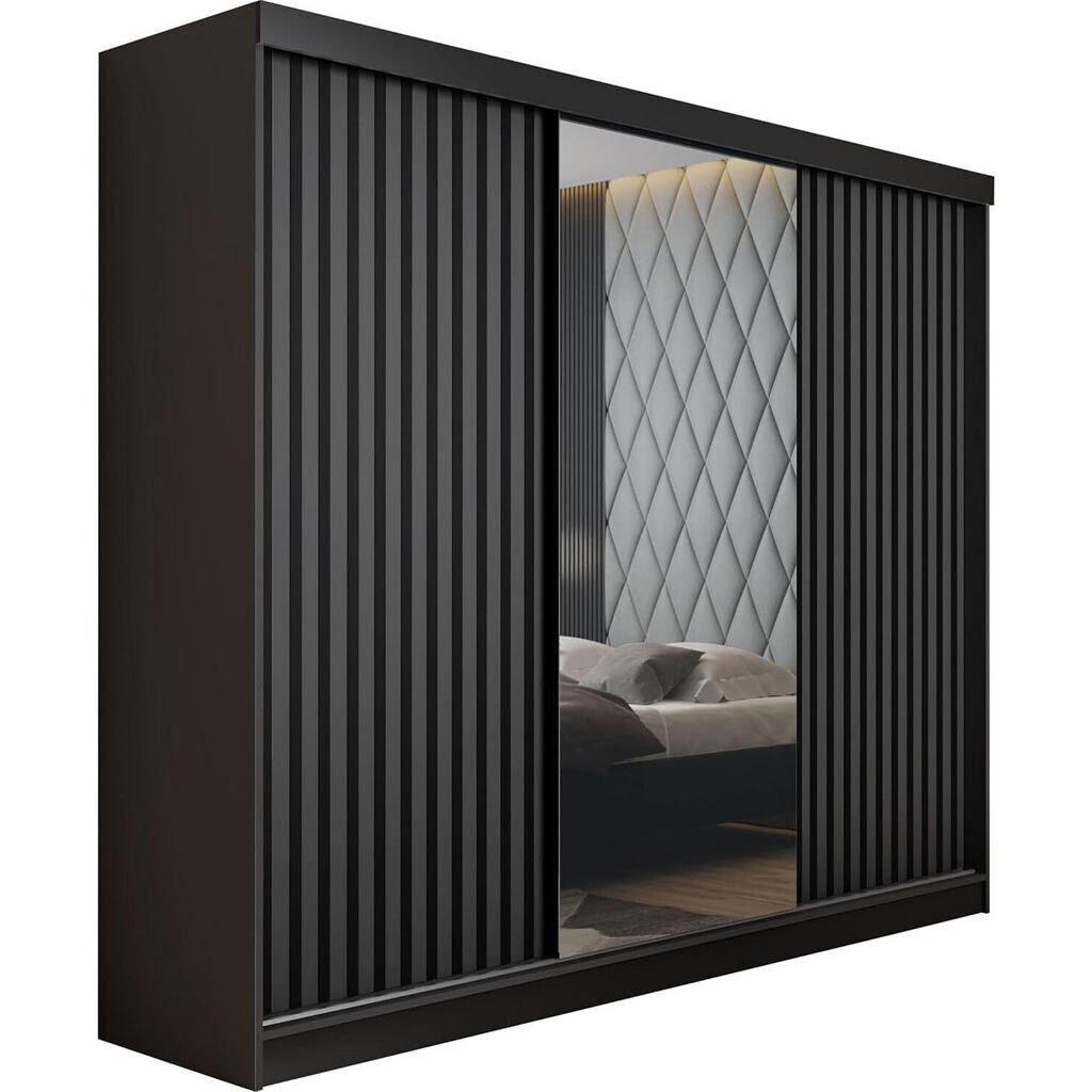 Kier Furniture POSUVNÁ ŠATNÍ SKŘÍŇ MALANI - Černá a Grafitová 200x205x59 cm