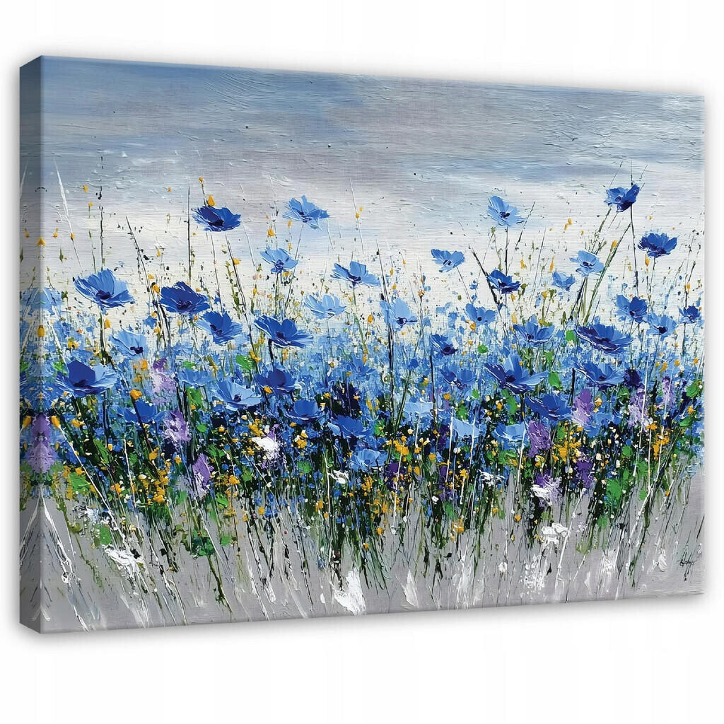 Wallarena PLÁTNO Květiny Akvarel Modrá 100x70 cm