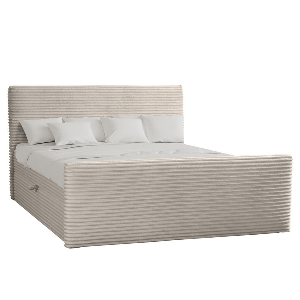 Kaiser Möbel KONTINENTÁLNÍ POSTEL s úložným prostorem a topperem TRENTO plyšová manšestrová tkanina 120x200 cm Ecru H2-Pocket