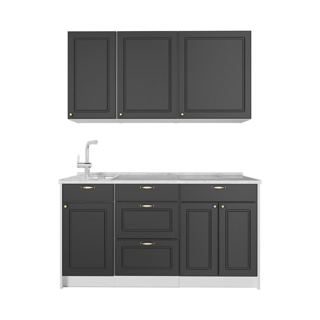 Vicco JEDNOTKOVÁ KUCHYNĚ Fame-Line, Anthrazit-Gold Landhaus/Bílá, 150 cm bez pracovní desky