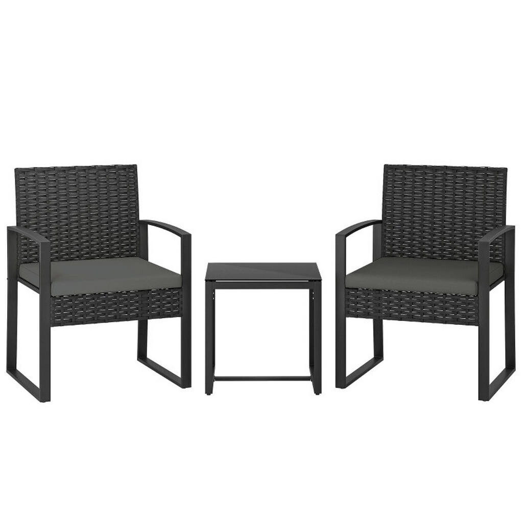 OKWISH BALKONOVÝ set 55/58/76 cm tmavě šedý z oceli a umělého ratanu se stolkem